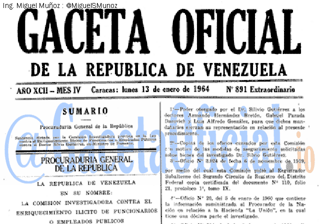 Gaceta Oficial 891 del 13 Enero 1964