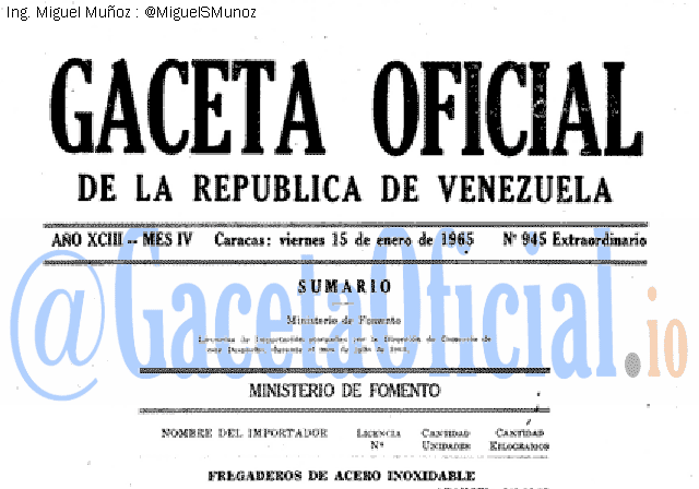 Gaceta Oficial 945 del 15 Enero 1965