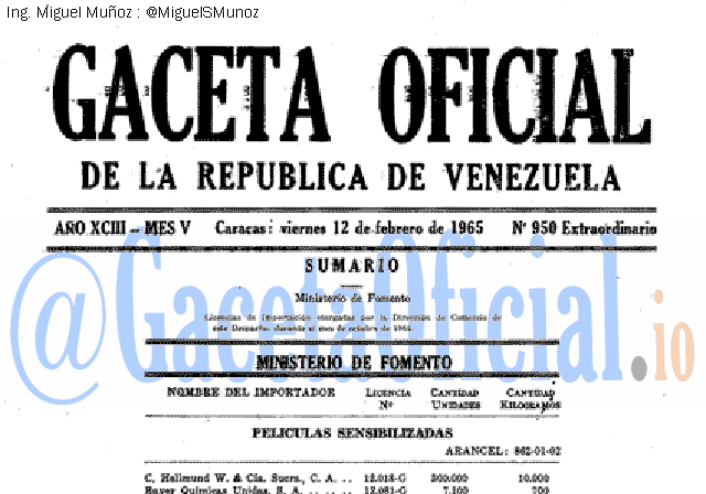 Gaceta Oficial 950 del 12 Febrero 1965