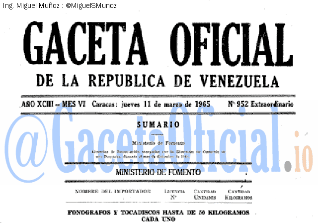Gaceta Oficial 952 del 11 Marzo 1965