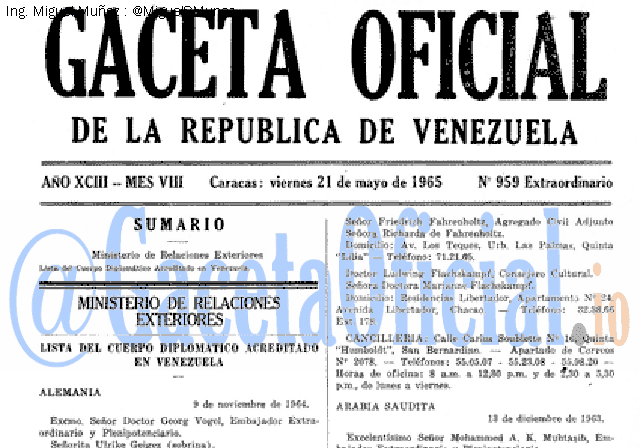 Gaceta Oficial 959 del 21 Mayo 1965