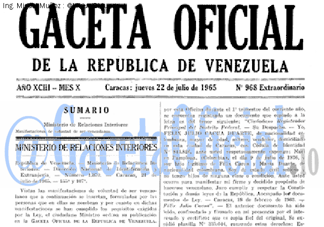 Gaceta Oficial 968 del 22 Julio 1965
