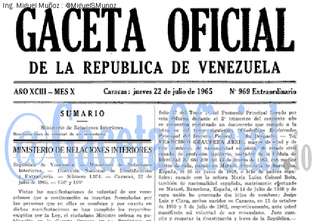 Gaceta Oficial 969 del 22 Julio 1965