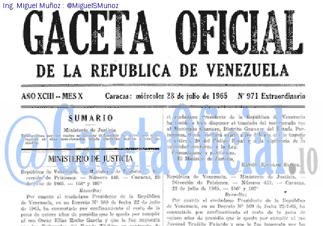 Gaceta Oficial 971 del 28 Julio 1965