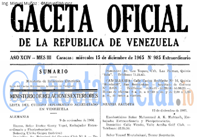 Gaceta Oficial 985 del 15 Diciembre 1965