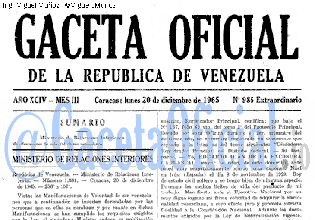 Gaceta Oficial 986 del 20 Diciembre 1965