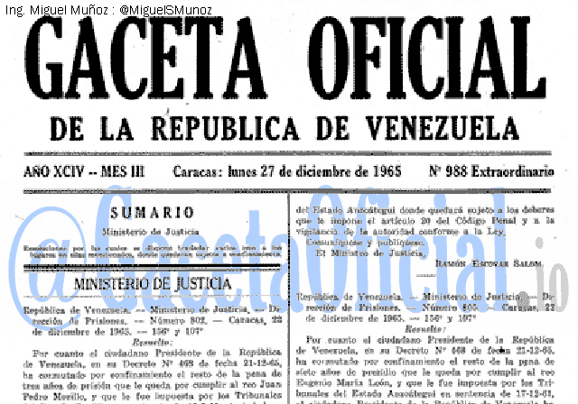 Gaceta Oficial 988 del 27 Diciembre 1965