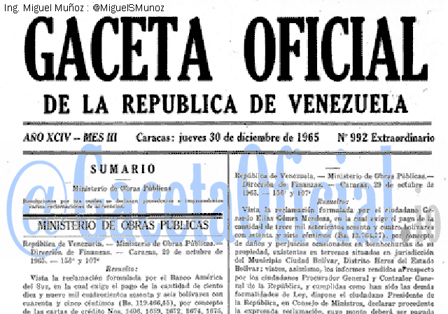 Gaceta Oficial 992 del 30 Diciembre 1965