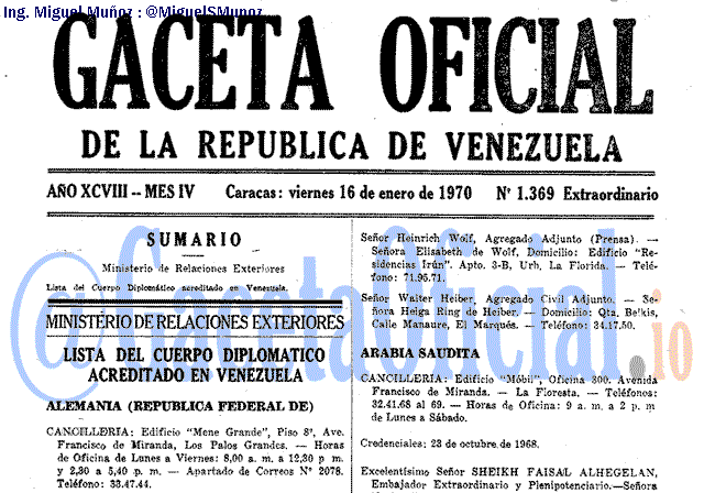 Gaceta Oficial 1369 del 16 Enero 1970
