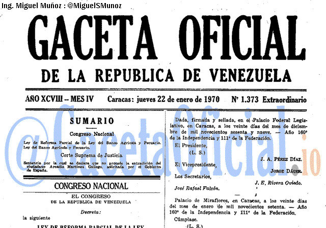 Gaceta Oficial 1373 del 22 Enero 1970