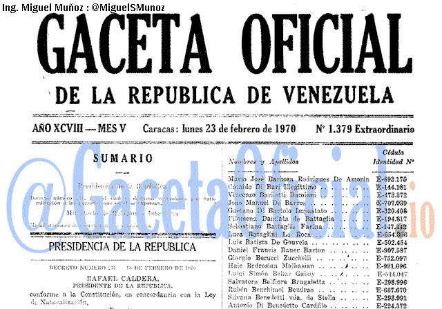 Gaceta Oficial 1379 del 23 Febrero 1970