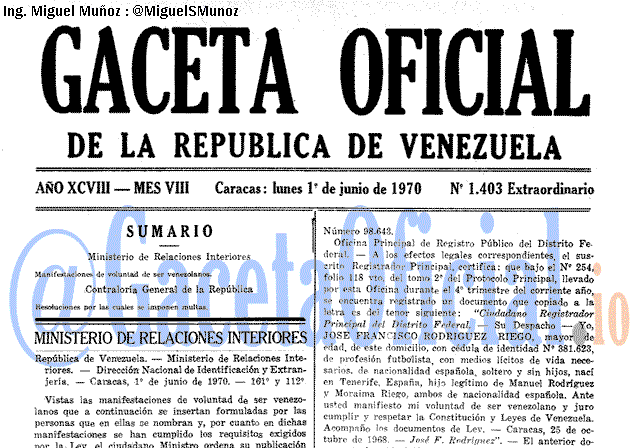 Gaceta Oficial 1403 del 1 Junio 1970