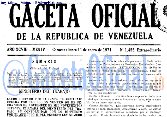 Gaceta Oficial 1455 del 11 Enero 1971