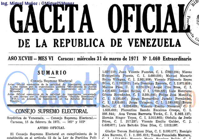 Gaceta Oficial 1460 del 31 Marzo 1971
