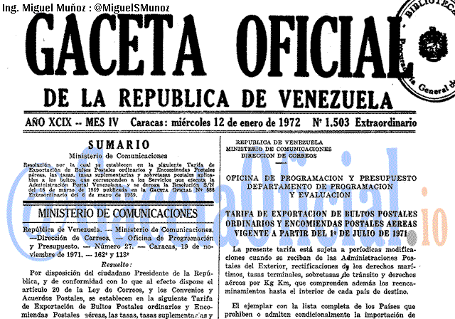 Gaceta Oficial 1503 del 12 Enero 1972