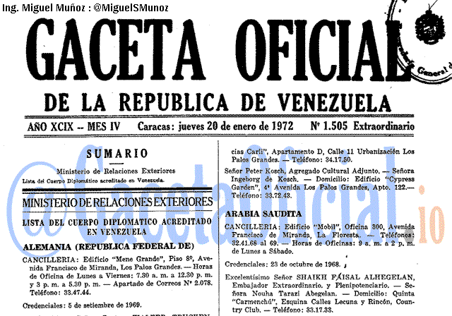 Gaceta Oficial 1505 del 20 Enero 1972