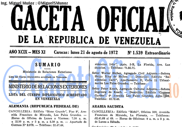 Gaceta Oficial 1539 del 21 Agosto 1972