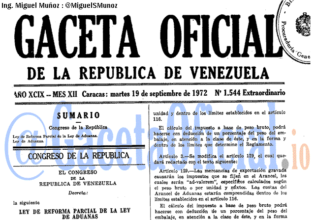 Gaceta Oficial 1544 del 19 Septiembre 1972