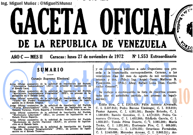 Gaceta Oficial 1553 del 27 Noviembre 1972