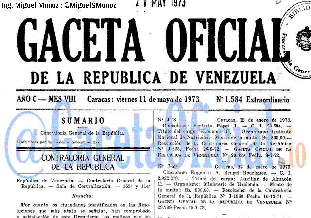Gaceta Oficial 1584 del 11 Mayo 1973