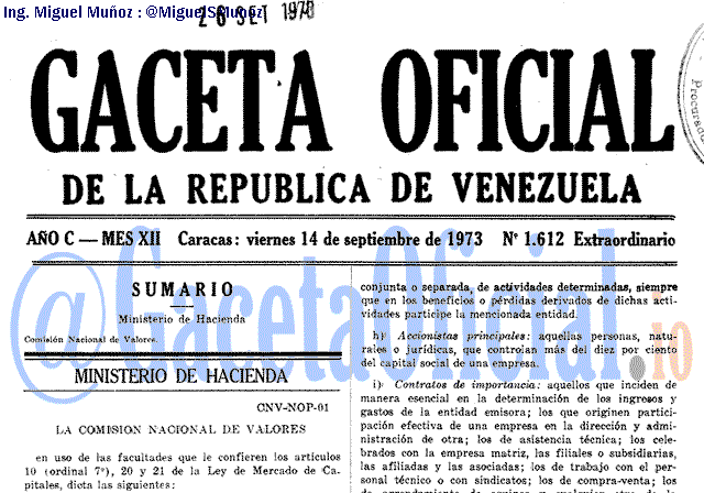 Gaceta Oficial 1612 del 14 Septiembre 1973