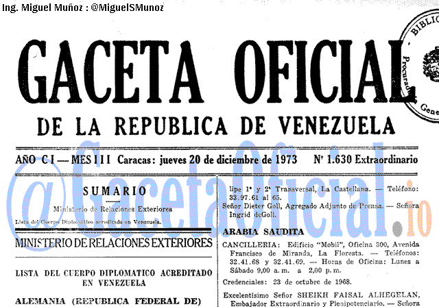 Gaceta Oficial 1630 del 20 Diciembre 1973