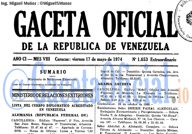Gaceta Oficial 1653 del 17 Mayo 1974