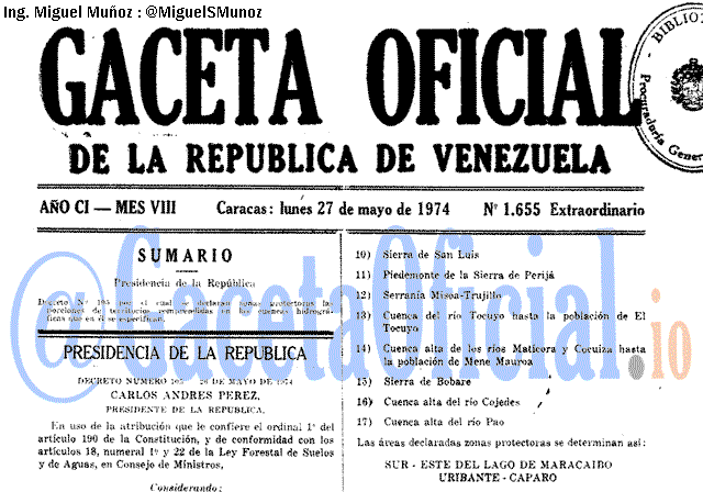 Gaceta Oficial 1655 del 27 Mayo 1974