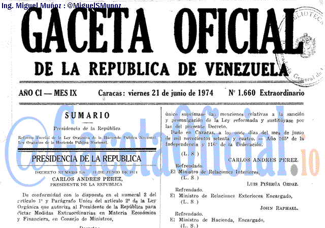 Gaceta Oficial 1660 del 21 Junio 1974