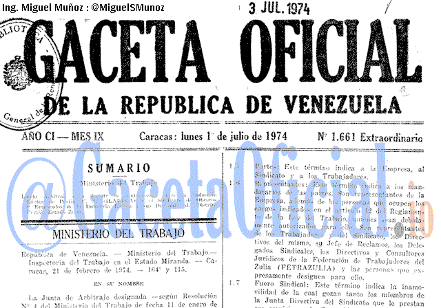 Gaceta Oficial 1661 del 1 Julio 1974