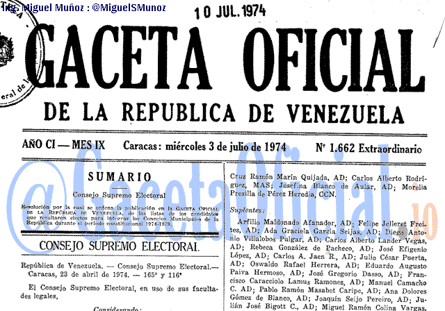 Gaceta Oficial 1662 del 3 Julio 1974