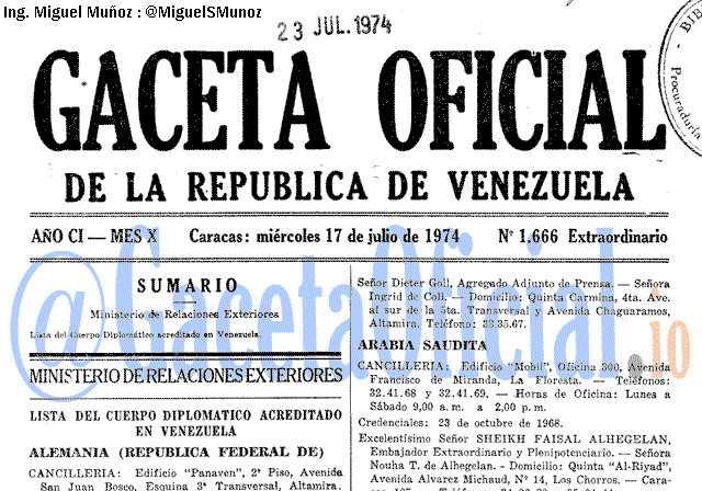 Gaceta Oficial 1666 del 17 Julio 1974