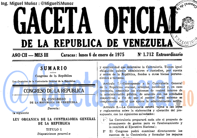 Gaceta Oficial 1712 del 6 Enero 1975