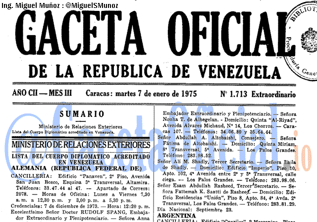 Gaceta Oficial 1713 del 7 Enero 1975