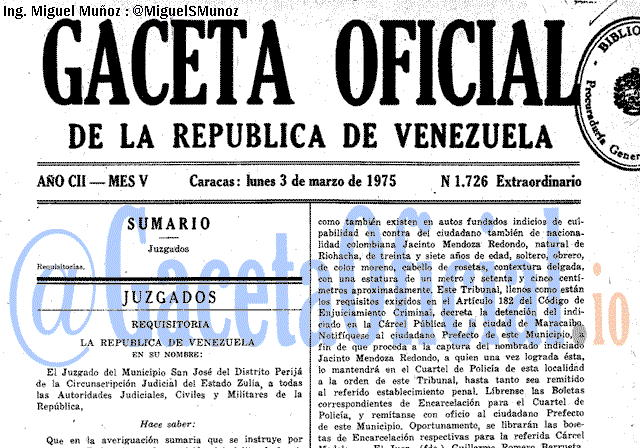 Gaceta Oficial 1726 del 3 Marzo 1975