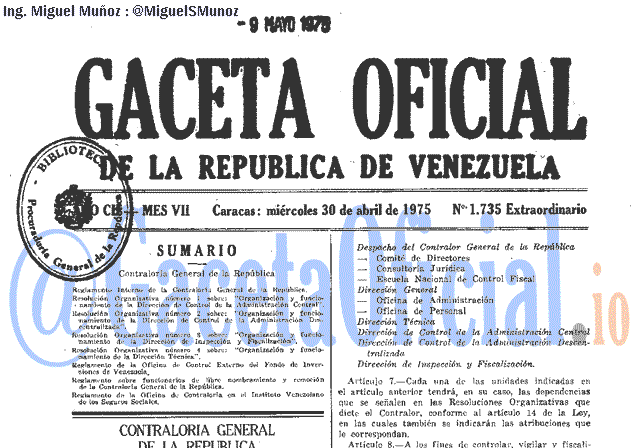 Gaceta Oficial 1735 del 30 Abril 1975