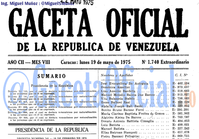 Gaceta Oficial 1740 del 19 Mayo 1975