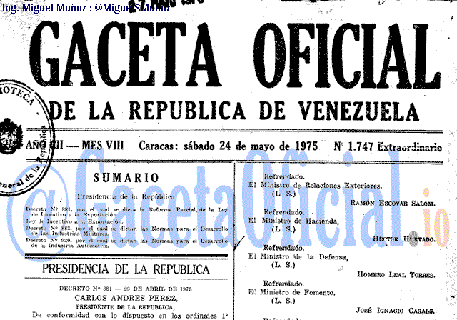 Gaceta Oficial 1747 del 24 Mayo 1975