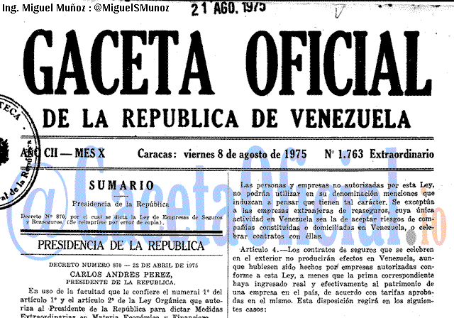 Gaceta Oficial 1763 del 8 Agosto 1975