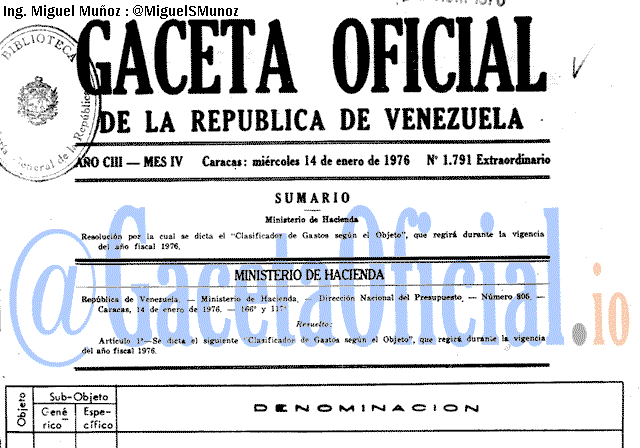Gaceta Oficial 1791 del 14 Enero 1976