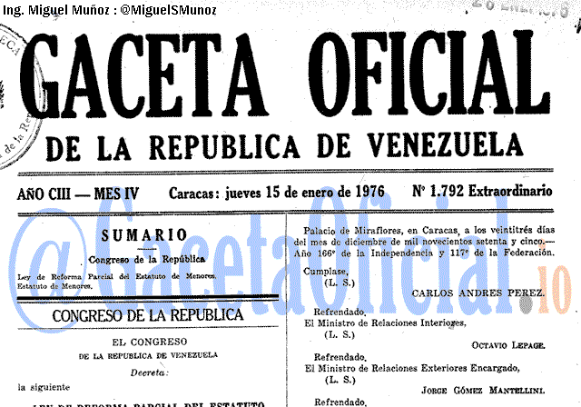 Gaceta Oficial 1792 del 15 Enero 1976