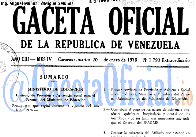 Gaceta Oficial 1793 del 20 Enero 1976