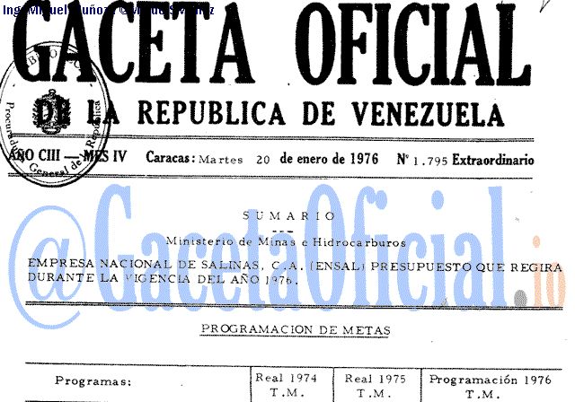 Gaceta Oficial 1795 del 20 Enero 1976