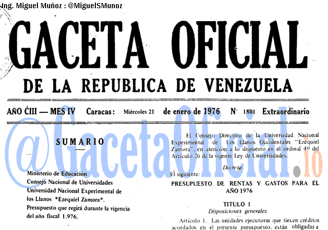 Gaceta Oficial 1801 del 21 Enero 1976