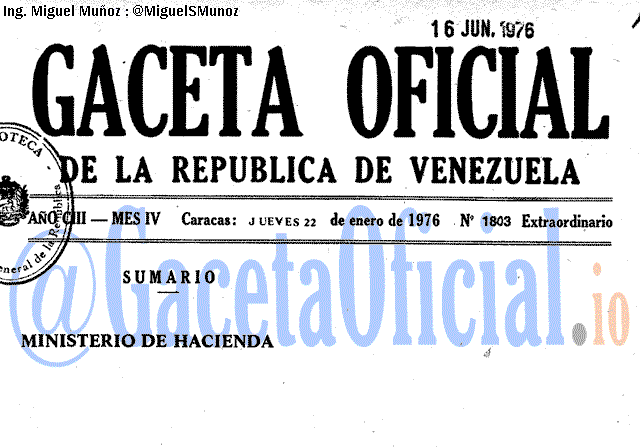 Gaceta Oficial 1803 del 22 Enero 1976