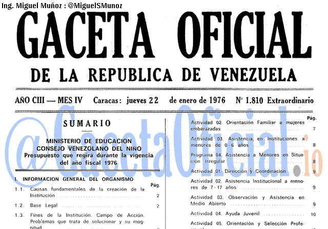 Gaceta Oficial 1810 del 22 Enero 1976