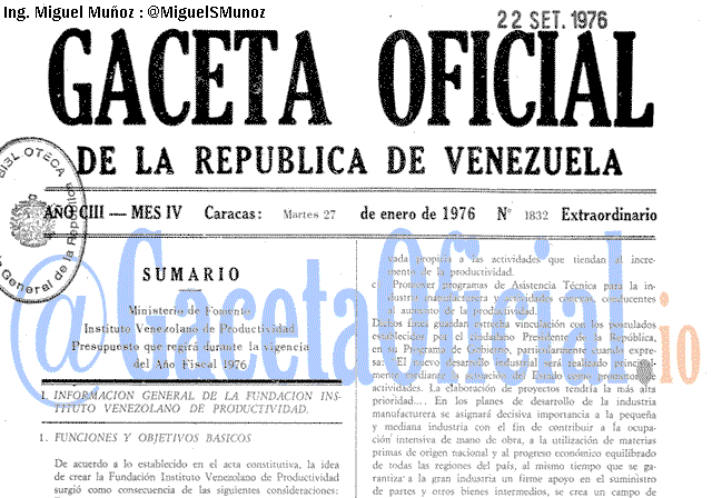 Gaceta Oficial 1832 del 27 Enero 1976