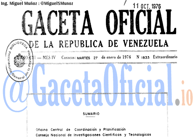 Gaceta Oficial 1833 del 27 Enero 1976