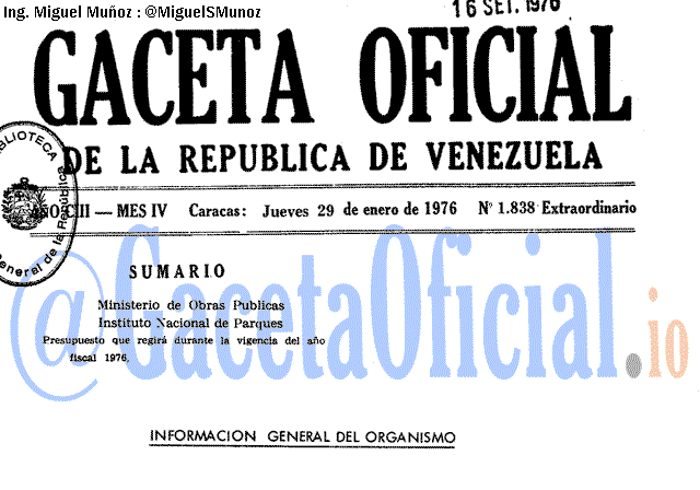 Gaceta Oficial 1838 del 29 Enero 1976