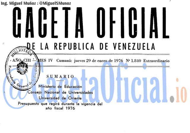 Gaceta Oficial 1840 del 29 Enero 1976